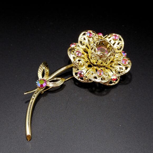 Vintage Sarah Coventry Large Flower Rose Brooch, 1960s - Picture 8 of 10